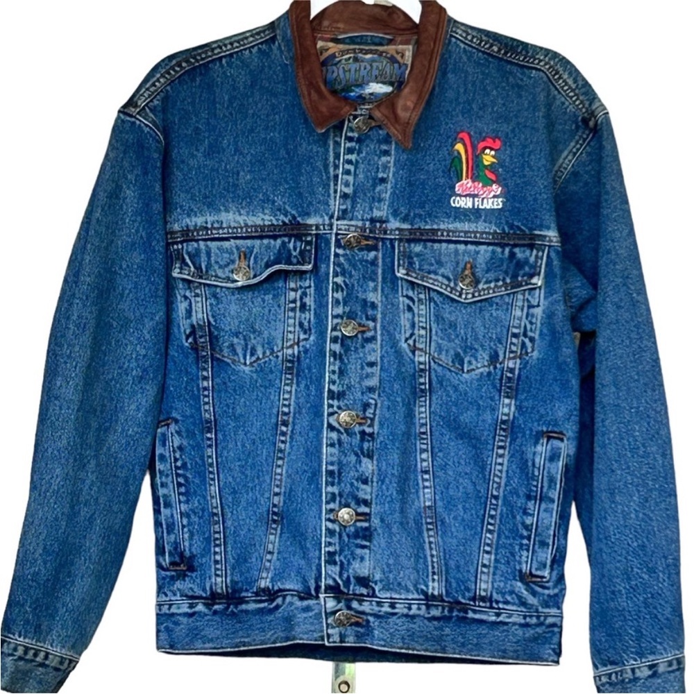 Vintage 90's Denim Jean Cornelius Corny" Rooster Kellogg's Corn Flakes Jacket S